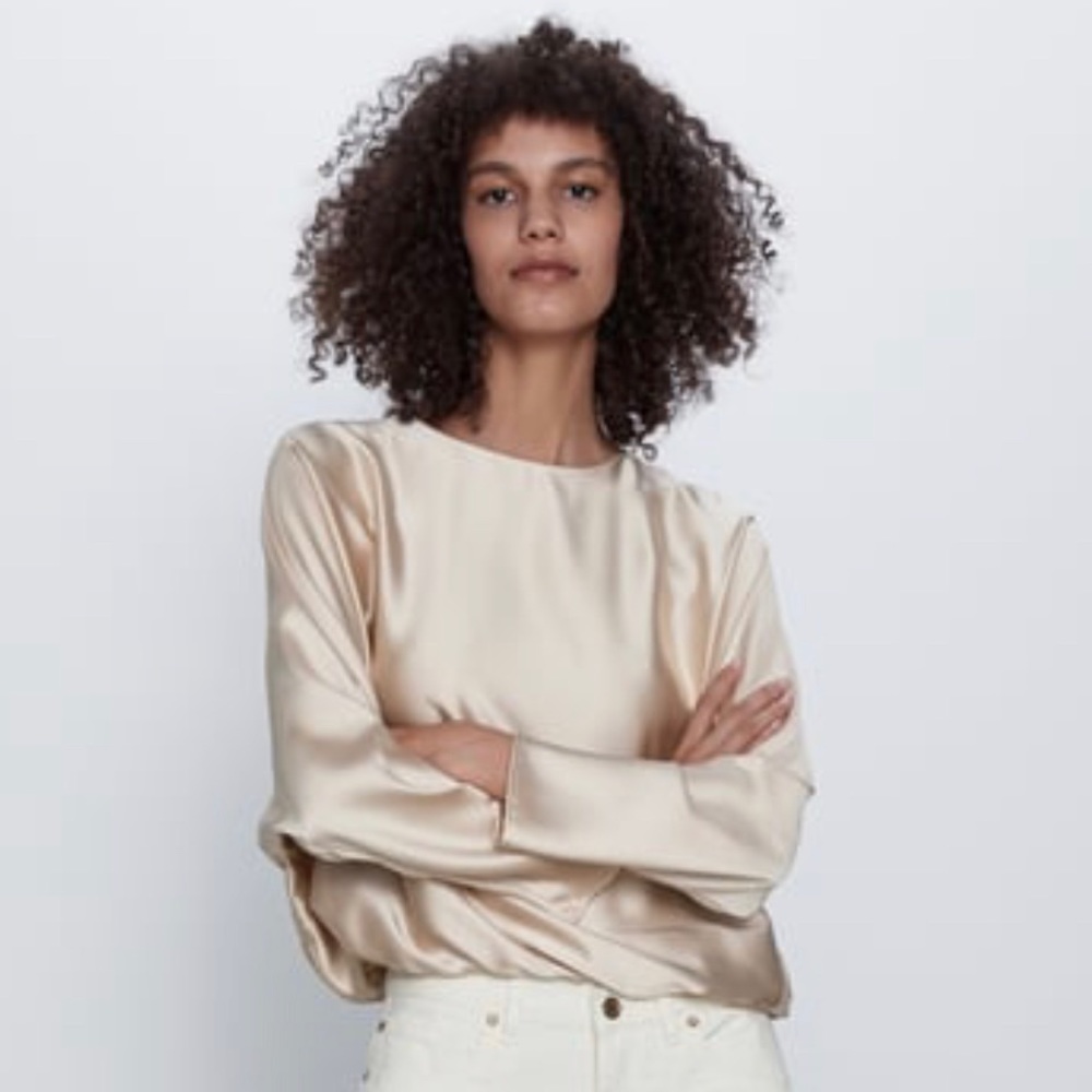 Zara Satin Effect Top in Soft Gold - M